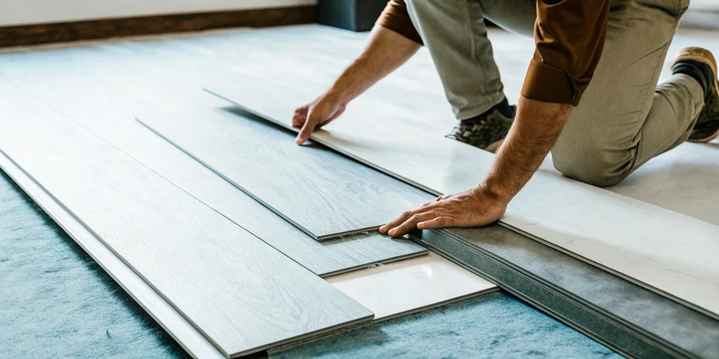 A person completing a luxury vinyl plank installation for a step-by-step guide.