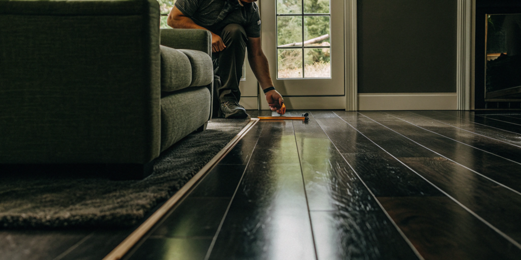 Measuring a floor to calculate the average labor cost to install laminate flooring.