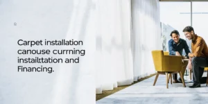 Homeowners discussing carpet installation and financing options for their new flooring.