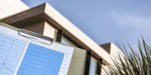 A cost breakdown chart on a clipboard detailing the average cost to install LVP flooring.