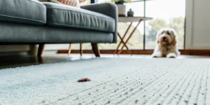A dog accident on a carpet, a problem solved by the best stain resistant carpet for pets.